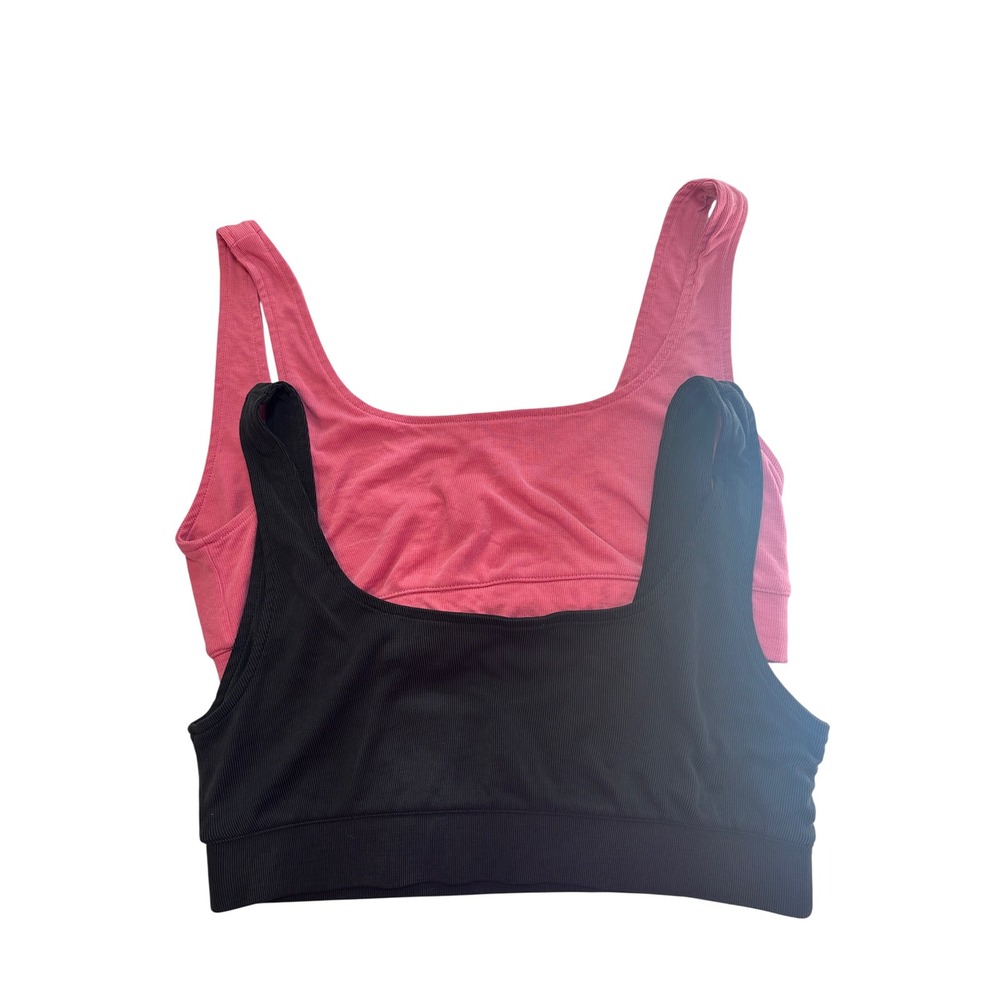 Marine Layer XL‎ Womens Sports Bra Ribbed Shelf Bra Pink Black Set of 2 No Pads